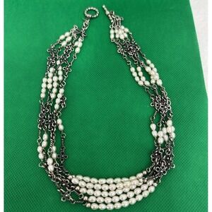 Silpada 5 Strand Sterling Silver Freshwater Pearl Necklace 17" Long Toggle Clasp